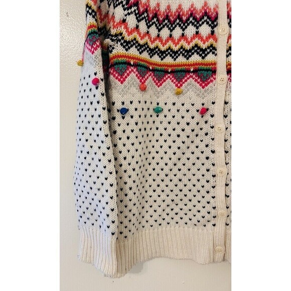 Talbots Carnival Fair Isle Pom Pom Back Button Wool-Blend Sweater Women’s Med - Picture 3 of 5